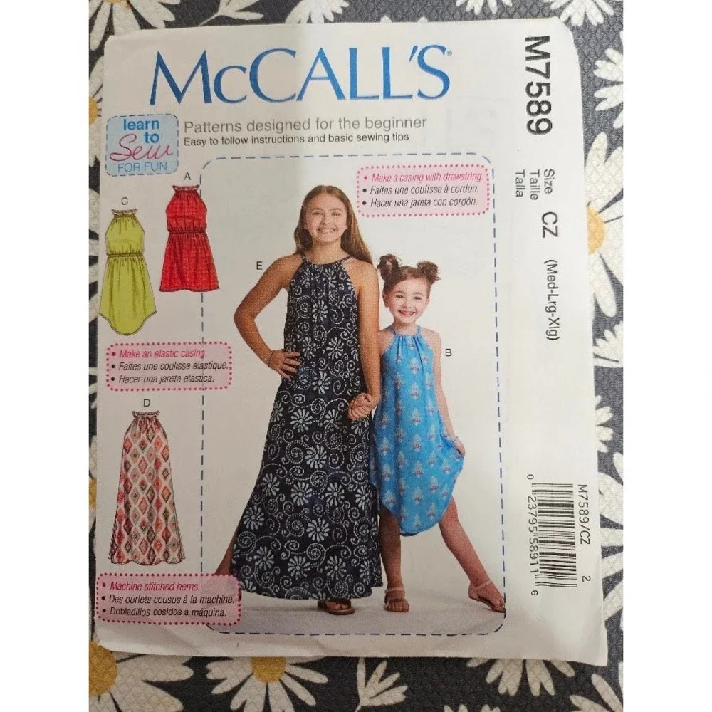 McCall's M7589 Childrens Girls Dress Sewing Pattern Sizes M-XL Uncut Sleeveless